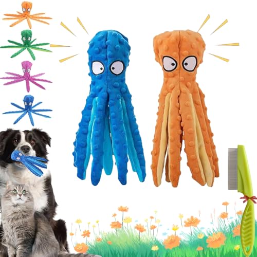 Whiskerspot Oktopus, Whiskerspot Oktopus Spielzeug für Hunde, Umweltfreundliches Oktopus-Plüschtier, Knister-Oktopus-Hundespielzeug ohne Füllung, Zahnreinigung & Robust für Welpen & Erwachsene (2PcE) von GLSAYZU