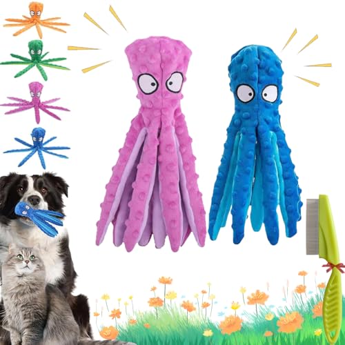 Whiskerspot Oktopus, Whiskerspot Oktopus Spielzeug für Hunde, Umweltfreundliches Oktopus-Plüschtier, Knister-Oktopus-Hundespielzeug ohne Füllung, Zahnreinigung & Robust für Welpen & Erwachsene (2PcC) von GLSAYZU