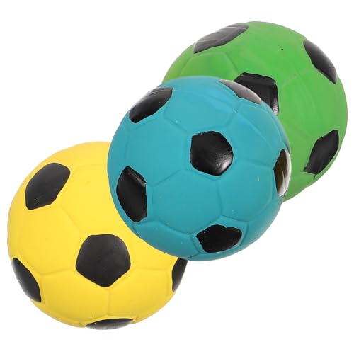GLSTOY 3 Stück Teiliges Sound Fußball Interaktiver Bunter Latexball Langlebig und Sicher Lustiges Quietschspielzeug für Haustiere Gelb Blau Grün von GLSTOY