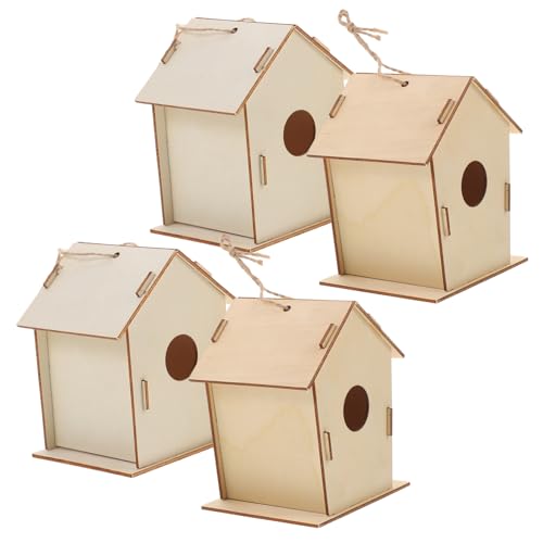 GLSTOY 4stücke Unbehandeltes Holz Vogelhaus Diy Bausatz Zum Selbermachen Bemalen Für Junge Mädchen Naturmaterialien Heimdekoration Hobby Bastelset Vogelnest Dekoration von GLSTOY