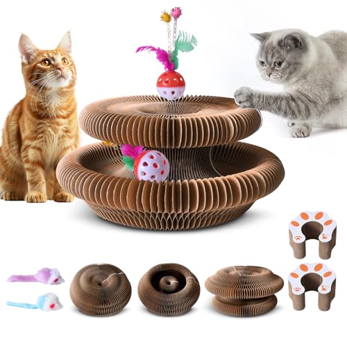 GLYVIAN Katzenspielzeug 2 Pack Kratzbrett Abriebfest Recycelbar Wellpappe Tunnel Faltbare Katzenkratzunterlage mit Ball von GLYVIAN