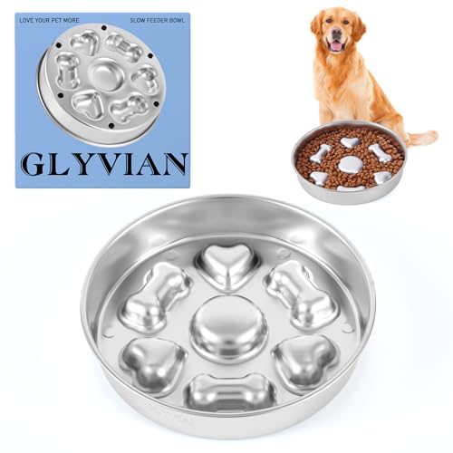 GLYVIAN Slow Feeder Hundenäpfe Edelstahl Hundenäpfe mit Rutschfester Gummibasis Metall Große Kapazität Slow Feed Hundenapf für Kleine Mittlere Größe Hunde Große Rasse von GLYVIAN
