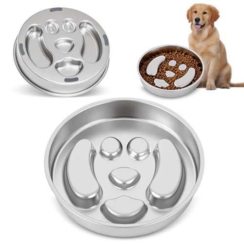 GLYVIAN Slow Feeder Hundenäpfe Edelstahl mit Rutschfester Silikonbasis Metallnapf 2 Tassen Große Kapazität Langsames Füttern für Kleine Mittlere Große Rassen Hunde von GLYVIAN