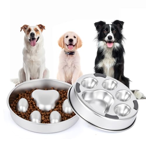 GLYVIAN Slow Feeder Hundenäpfe Edelstahl mit Rutschfester Silikonbasis Metallnapf 2 Tassen Heavy Duty Große Kapazität Langsames Füttern für kleine, mittelgroße, große Rassen Hunde zum Verlangsamen des von GLYVIAN