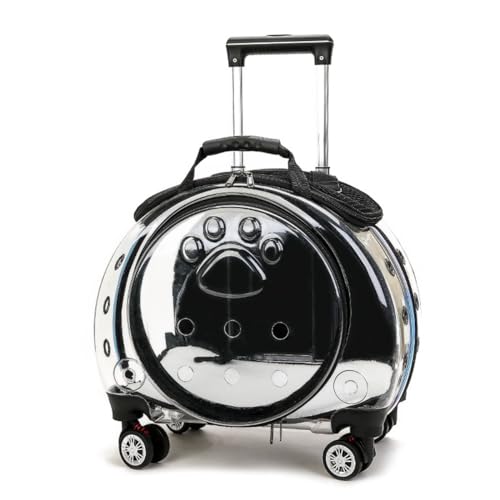Katzentragetasche mit Rädern, transparenter und vollständig atmungsaktiver Haustier-Tragerucksack, mit Trolley-Rädern for Hunde, Katzen, Papageien oder Hasen, perfekt for Reisen/Spaziergänge(Black) von GLazzy