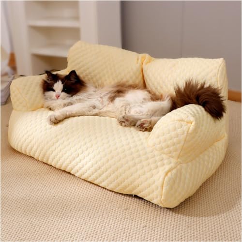 Kühlendes Haustierbett aus Eisseide, atmungsaktives, waschbares Hundesofabett, lustiges, flauschiges, kühlendes Haustierbett aus Eisseide, rutschfestes Sommerkühlkissen for Katzen und Hunde(Yellow,XXL von GLazzy