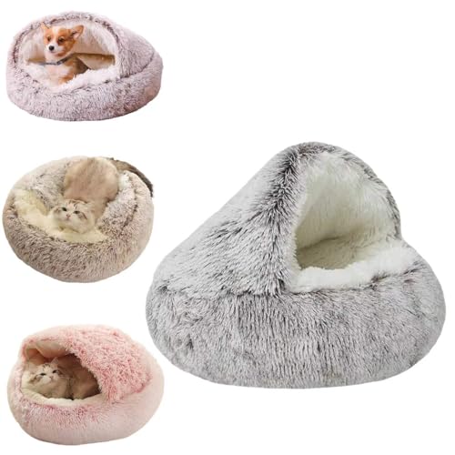 GMFLEX Pursnug Katzenbett Purrsnug Cozy Cave Beruhigende Hundebetten und Katzenhöhlenbett mit Kapuze, Anti-Angst-Katzenbetthöhle (Color : Long Coffee, Size : 15.8in) von GMFLEX