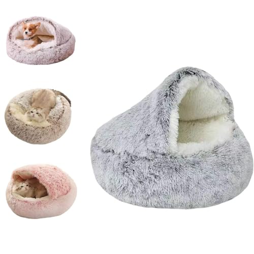 GMFLEX Pursnug Katzenbett Purrsnug Cozy Cave Beruhigende Hundebetten und Katzenhöhlenbett mit Kapuze, Anti-Angst-Katzenbetthöhle (Color : Long Grey, Size : 15.8in) von GMFLEX