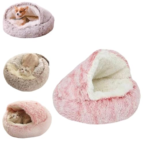 GMFLEX Pursnug Katzenbett Purrsnug Cozy Cave Beruhigende Hundebetten und Katzenhöhlenbett mit Kapuze, Anti-Angst-Katzenbetthöhle (Color : Long Pink, Size : 15.8in) von GMFLEX