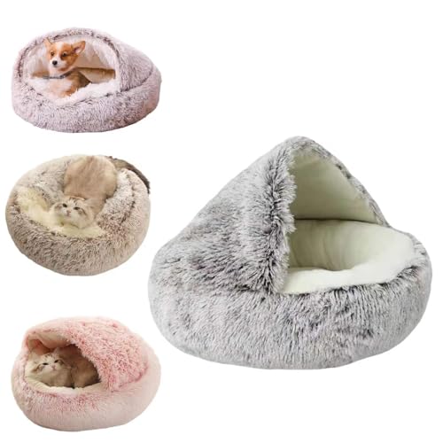 GMFLEX Pursnug Katzenbett Purrsnug Cozy Cave Beruhigende Hundebetten und Katzenhöhlenbett mit Kapuze, Anti-Angst-Katzenbetthöhle (Color : Short Coffee, Size : 15.8in) von GMFLEX