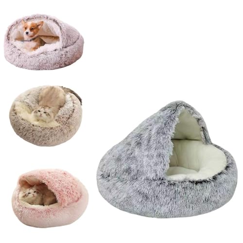 GMFLEX Pursnug Katzenbett Purrsnug Cozy Cave Beruhigende Hundebetten und Katzenhöhlenbett mit Kapuze, Anti-Angst-Katzenbetthöhle (Color : Short Grey, Size : 15.8in) von GMFLEX