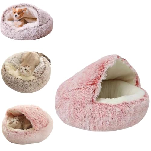 GMFLEX Pursnug Katzenbett Purrsnug Cozy Cave Beruhigende Hundebetten und Katzenhöhlenbett mit Kapuze, Anti-Angst-Katzenbetthöhle (Color : Short Pink, Size : 15.8in) von GMFLEX