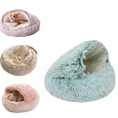 GMFLEX Pursnug Katzenbett Purrsnug Cozy Cave Beruhigende Hundebetten und Katzenhöhlenbett mit Kapuze, Anti-Angst-Katzenbetthöhle (Color : Short greeen, Size : 15.8in) von GMFLEX