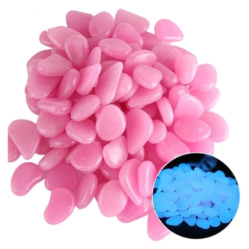 GMGQJST Aquarium Steine 50 Stück Aquarium-Ornamente, leuchtende Steine, leuchten im Dunkeln, dekorative Kieselsteine(Pink) von GMGQJST