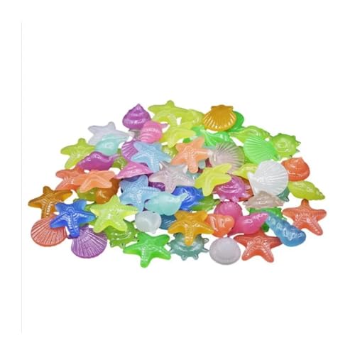 GMGQJST Aquarium Steine 50 Stück leuchtende Steine, Bunte Muscheln, Seesterne, Muschelform, leuchtende Steine, Fluoreszierende Kieselsteine, Aquarium-Aquarium-Dekorationen(Glow Stone Mix Color) von GMGQJST