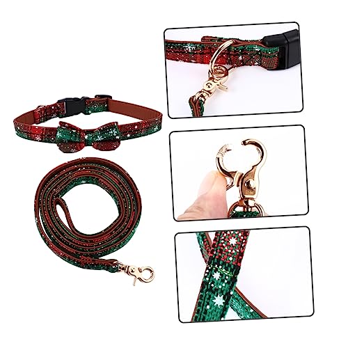 2pcs Verstellbare Weihnachtshundkragen und Leinen Set Grüne Schneeflockenmuster Pet Halskette Langable Material für stilvolle Urlaubskontrolle und Komfort von GMJGCIRVC