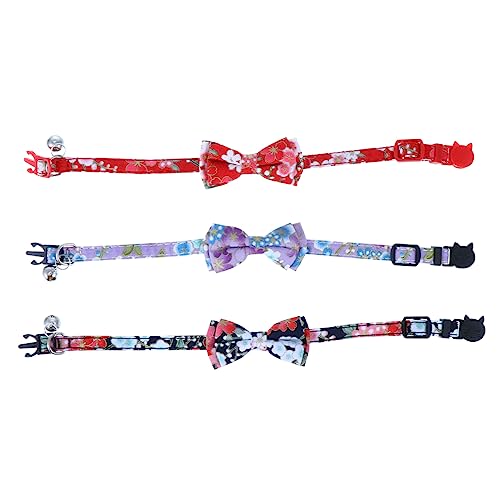 3pcs Verstellbare Katzenkragen mit Glockenfliegen Blütenmusterhalsriemen für Kätzchen lila rote Design für stilvolle Haustiere von GMJGCIRVC