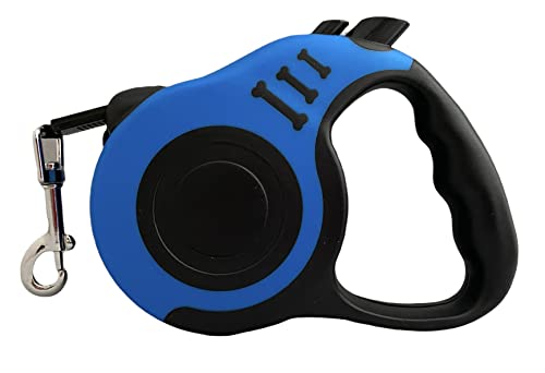 Einziehbare ergonomische Hundeleine für Hunde mit einem Gewicht von max. 15 kg, 3 m Leine, strapazierfähig, mit Knöpfen zum Verriegeln und Wickeln, in verschiedenen Farben (Blau) von GMM