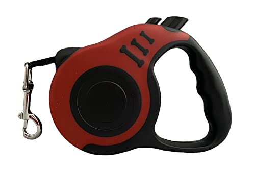 Einziehbare ergonomische Hundeleine für Hunde mit einem Gewicht von max. 15 kg, 3 m Leine, strapazierfähig, mit Knöpfen zum Verriegeln und Wickeln, in verschiedenen Farben (rot) von GMM