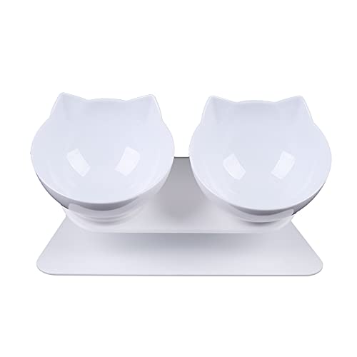 Haustier Dual Futternapf Fressnapf Kunststoff Katzennapf schräge für kleine Katzen Fressnapf und Wassernapf mit Basis 15° Nacken Belastung Reduzieren (Doppelte weiße Schale) von GMSLuu