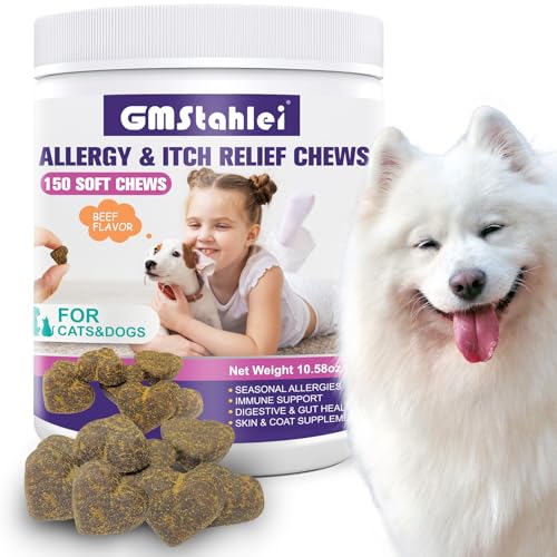 GMStahlei Hunde Allergie Kautabletten - Omega-3 Fischöl, Probiotika & pflanzliche Zutaten - Linderung bei saisonalen Allergien, juckender Haut & Ohren - Unterstützt Verdauung & Immunsystem - 300g von GMStahlei