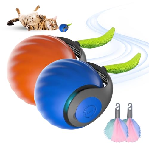 GMTEO Chewie Rolling Ball, 2025 Neu Katzenspielzeug Elektrisch Magic Ball Hund Interaktives, Hundespielzeug Intelligenter Automatischer Rollball für Katzen Hunde (Orange + Blau) von GMTEO