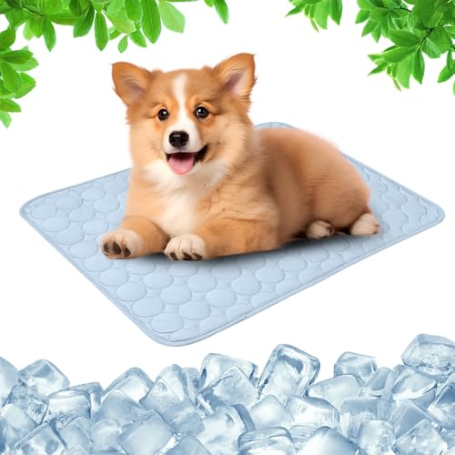 GMTEO Kühlmatte Hund, 2025 Neu Kühldecke Hund Kühlmatte für Hunde Langlebige Kratzfeste Oberfläche, Sofortige Selbstkühlende Matte Haustier Kühlpad für Kisten und Betten (Hellblau, XXL / 150x100 cm) von GMTEO