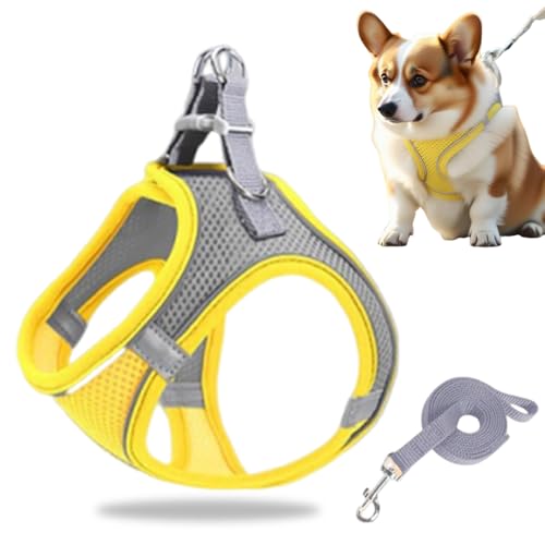 Hundegeschirr Kleine Hunde, Welpengeschirr Step-in Geschirr aus Air Mesh, Anti Zug Reflektierend Atmungsaktiv Brustgeschirr, Hundegeschirr Welpen Katzengeschirr Brustgeschirr (Gelb, S/4.5-6.5kg) von GMTEO