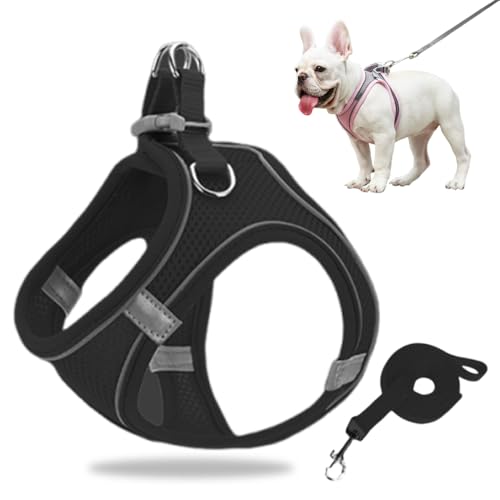 Hundegeschirr Kleine Hunde, Welpengeschirr Step-in Geschirr aus Air Mesh, Anti Zug Reflektierend Atmungsaktiv Brustgeschirr, Hundegeschirr Welpen Katzengeschirr Brustgeschirr (Schwarz, M/6.5-8.5kg) von GMTEO