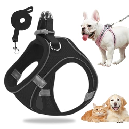Hundegeschirr Kleine Hunde, Welpengeschirr Step-in Geschirr aus Air Mesh, Anti Zug Reflektierend Atmungsaktiv Brustgeschirr, Hundegeschirr Welpen Katzengeschirr Brustgeschirr (Schwarz, S/4.5-6.5kg) von GMTEO