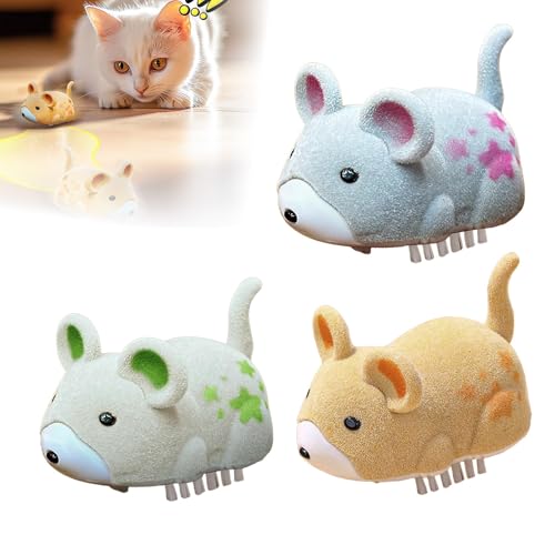 Katzenspielzeug Maus Elektrisch, 2025 Neu Interactive Electric Hamster Cat Toy, Selbst bewegen Hindernisse vermeiden Interaktives Katzenspielzeug Selbstbeschäftigung (Gelb + Kaki + Grau) von GMTEO