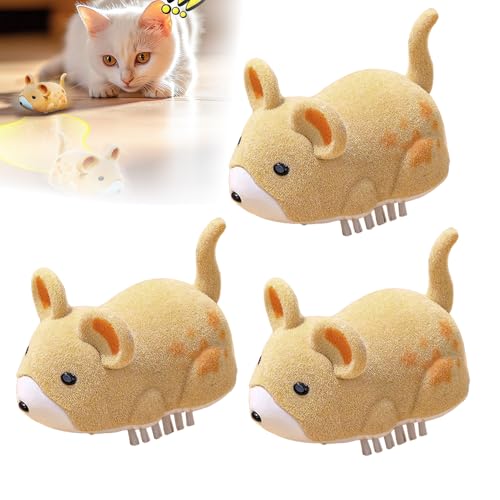 Katzenspielzeug Maus Elektrisch, 2025 Neu Interactive Electric Hamster Cat Toy, Selbst bewegen Hindernisse vermeiden Interaktives Katzenspielzeug Selbstbeschäftigung (Gelb - 3 stück) von GMTEO