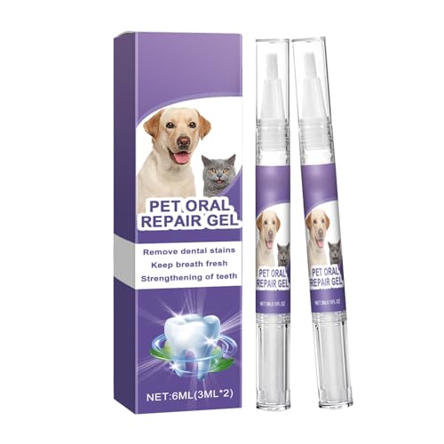 Mundreparaturgel für Haustiere, 2 Stück Pet Oral Repair Gel, Reinigungsgels für Hundezähne, orale Reparatur für Haustiere, Reinigungsstift für Haustiere, Bürste, erfrischender Atem von GNAUMORE
