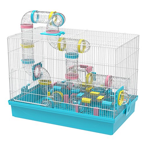 Großer Hamsterkäfig zum Selbermachen, 50,8 x 30,5 x 38,1 cm, mit komplettem Tunnelrohr-Modul, Spielzeug für Rennmäuse, Zwergmäuse (blau) von GNB PET