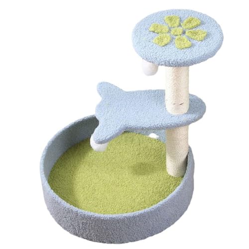 Cat Tree with Sisal Posts, Perfect for Cat Lovers, Cute and Durable Design (Color : Blau, S : 38 * 38 * 47cm) von GNBOW