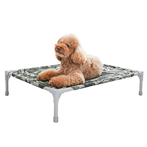 Erhöhtes Hundebett, erhöhtes Kühlbett for Hunde mit atmungsaktivem Netz, tragbare Haustier-Hängematte for den Innen- und Außenbereich (Color : Multi-Colored Grey, S : 109 * 78 * 19cm) von GNBOW