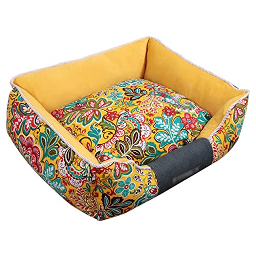Hundesofabett Klein Und Mittelgroß, Hundebett Mit Abnehmbarem, Waschbarem Bezug (Color : Gelb, S : 55 * 50cm) von GNBOW