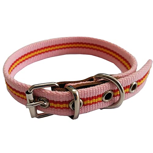 Hundehalsband, spanische Flagge, Baumwolle, Rosa, 30 cm, glattes Halsband für kleine Hunde, Halsband aus Baumwolle, reiß- und wetterfest, Rosarot und Gelb. von GNCGarden