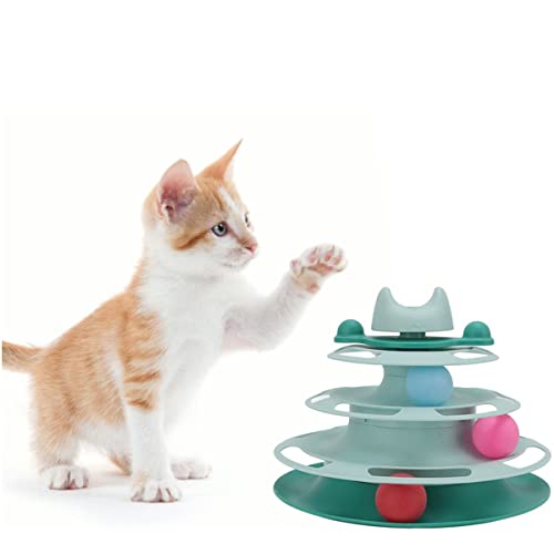 Katzenspielzeug, Interaktives Spielzeug mit Cyan-Turm-Design mit 3 Bällen mit 3 Stufen, interaktiver Katzenturm. Interaktives Katzenspielzeug mit bunten Kugeln von GNCPets