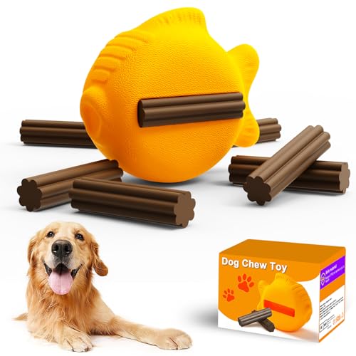 GNKatze Long Lasting Hundespielzeug,Goldfisch Hundespielzeug für Aggressive Kauer,robuste Hundespielzeug mit Naturkautschuk,stopfbare Snack Hundespielzeug mit 8 Hundekau-Sticks GNKatze Long Lasting Hundespielzeug,Goldfisch Hundespielzeug für Aggressive Kauer,robuste Hundespielzeug mit Naturkautschuk,stopfbare Snack Hundespielzeug mit 8 Hundekau-Sticks von GNKatze