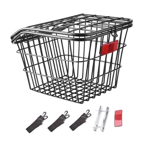 Fahrradkorb vorne/hinten, Fahrradkorb for hinten, for die meisten Fahrradträger hinten, Silber/Schwarz, 31 x 38 cm, 12,20 x 14,96 Zoll(Black with Lid) von GNYVZXPLQ