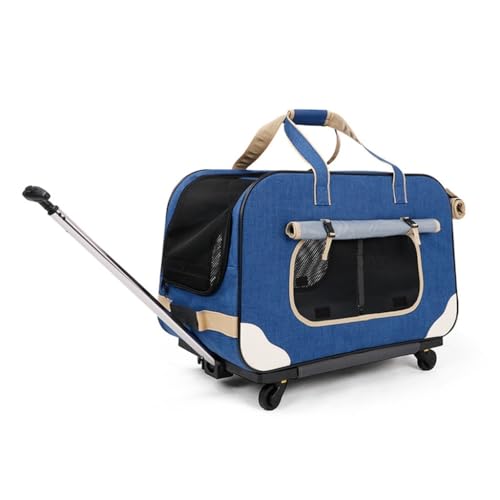 GNbow Haustierträger Katzenträger Haustier-Reiseträger, Hundeträger Mit Universellem Vorderrad(Blau) von GNbow