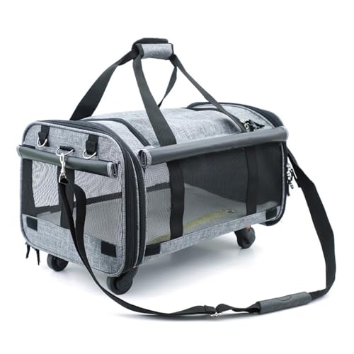 GNbow Transportbox for Haustiere, Katzen, Hunde, zusammenklappbare Transportbox for Haustiere mit universellem Vorderrad(Grey) von GNbow