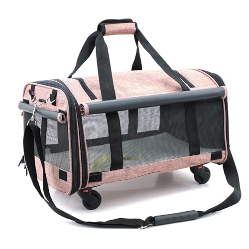 GNbow Transportbox for Haustiere, Katzen, Hunde, zusammenklappbare Transportbox for Haustiere mit universellem Vorderrad(Rosa) von GNbow