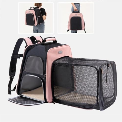 GNbow Transportbox for Haustiere, Katzentransportbox mit Rädern, Faltbare Transportbox for Haustiere, Haustier-Rucksack mit erweiterbarem Platz(Rosa) von GNbow