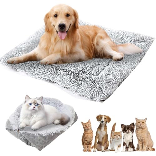 GOEDCH 2 in 1 Flauschig Katzenkissen: 61 cm x 51 cm Haustierbett, Weiches Katzenbett mit Abnehmbarem Kissen, Haustierbett Hundebett Katzendecke für Katzen & Kleine Hunde, Grau von GOEDCH