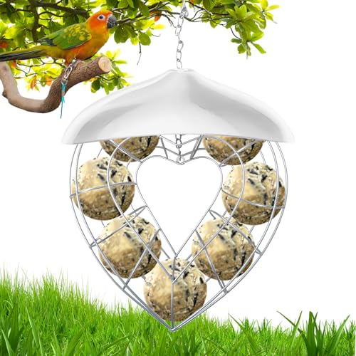 GOEDCH 24×7cm Meisenknödel Futterring: Meisenknödelhalter Metall, Vogelfutterspender zum Aufhängen, Futterring, Maisenknödelhalterung zum Aufhängen, Futterspender für Meisenknödel für Garten (Herz) von GOEDCH