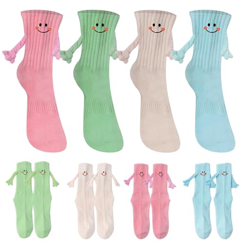 GOEDCH 4 Paar Lustige Magnetische Socken mit Händen: Händchenhalten-Socken, 3D Magnetische Socken Freundschaftssocken, Magnetische Hand in Hand Socken, Geschenk für Paare Freunde Familie von GOEDCH