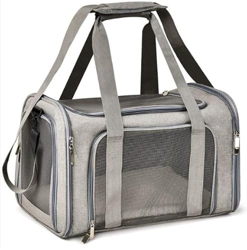 GOEDCH Faltbare Katzentransporttasche – mit Schulterriemen, Leicht, Atmungsaktiv & Flugzeugtauglich für Kleintiere bis 3kg (Grau, 40x25x25 cm) – Katzen Tragetasche für Reisen, Tierarzt & Alltag von GOEDCH