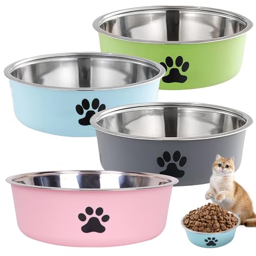 GOEDCH Hundenapf Edelstahl: 4 Stück Hundenapf Rutschfest in Verschiedenen Farbenmit Rutschfeste Gummiunterseite, 850ML Hunde Futternapf für Futter und Wasser, Edelstahl Wassernapf für Hunde und Katzen von GOEDCH